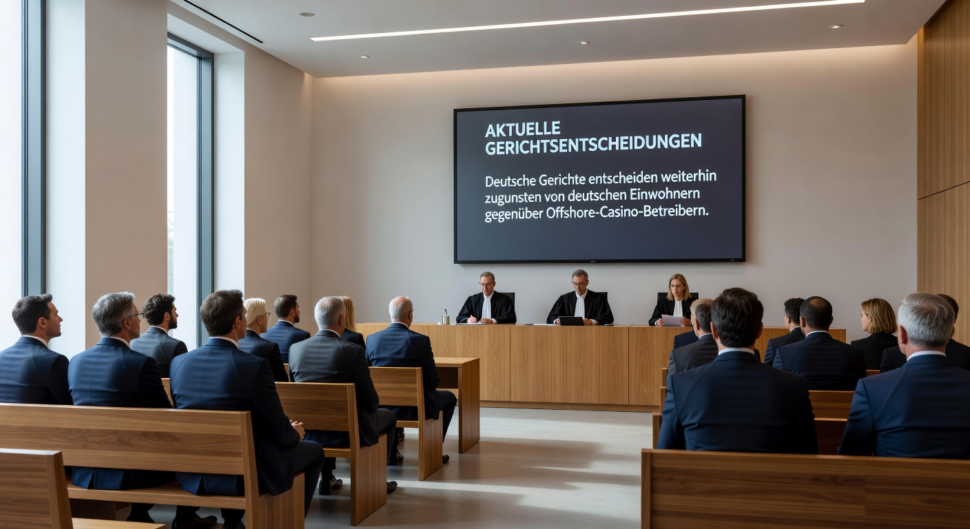 Darstellung eines Schwarzmarkts im Online-Glücksspiel mit Offshore-Servern und Warnschildern vor Risiken für deutsche Spieler