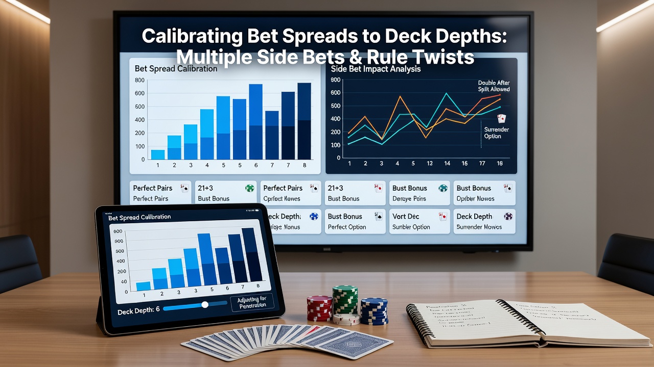 Darstellung der Anpassung von Bet-Spreads an unterschiedliche Deck-Tiefen in Blackjack-Varianten mit Nebenwetten