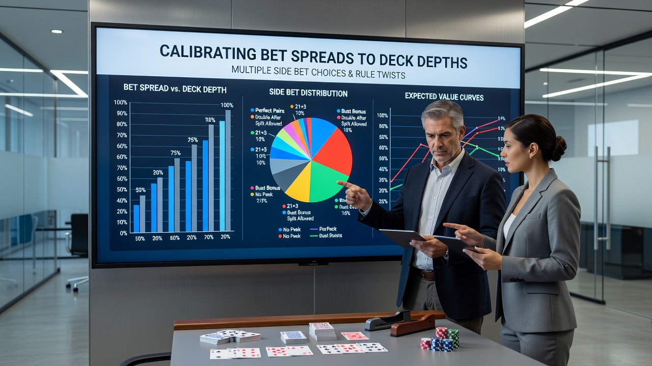 Illustration der Interaktion zwischen Deck-Tiefen und Wetteinsätzen bei variablen Regelwerken und Nebenwetten