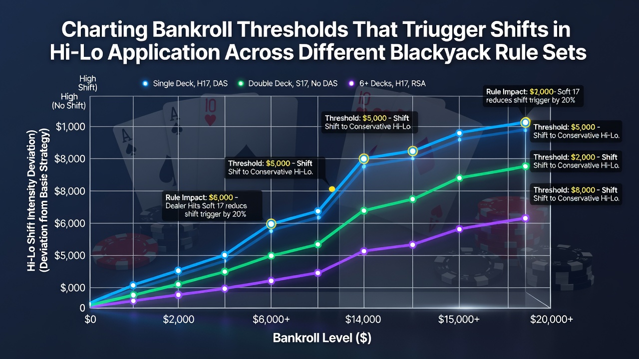 Diagramm zu Bankroll-Schwellenwerten und Hi-Lo-Strategieanpassungen in Blackjack