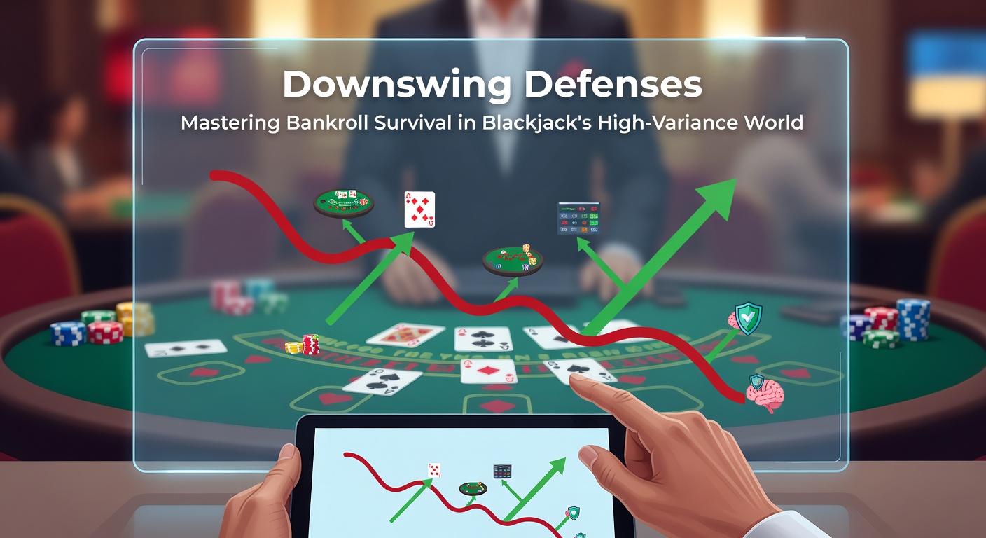 Diagramm mit Bankroll-Entwicklungskurven, die Downswings und Recovery-Phasen in Blackjack-Simulationen darstellt