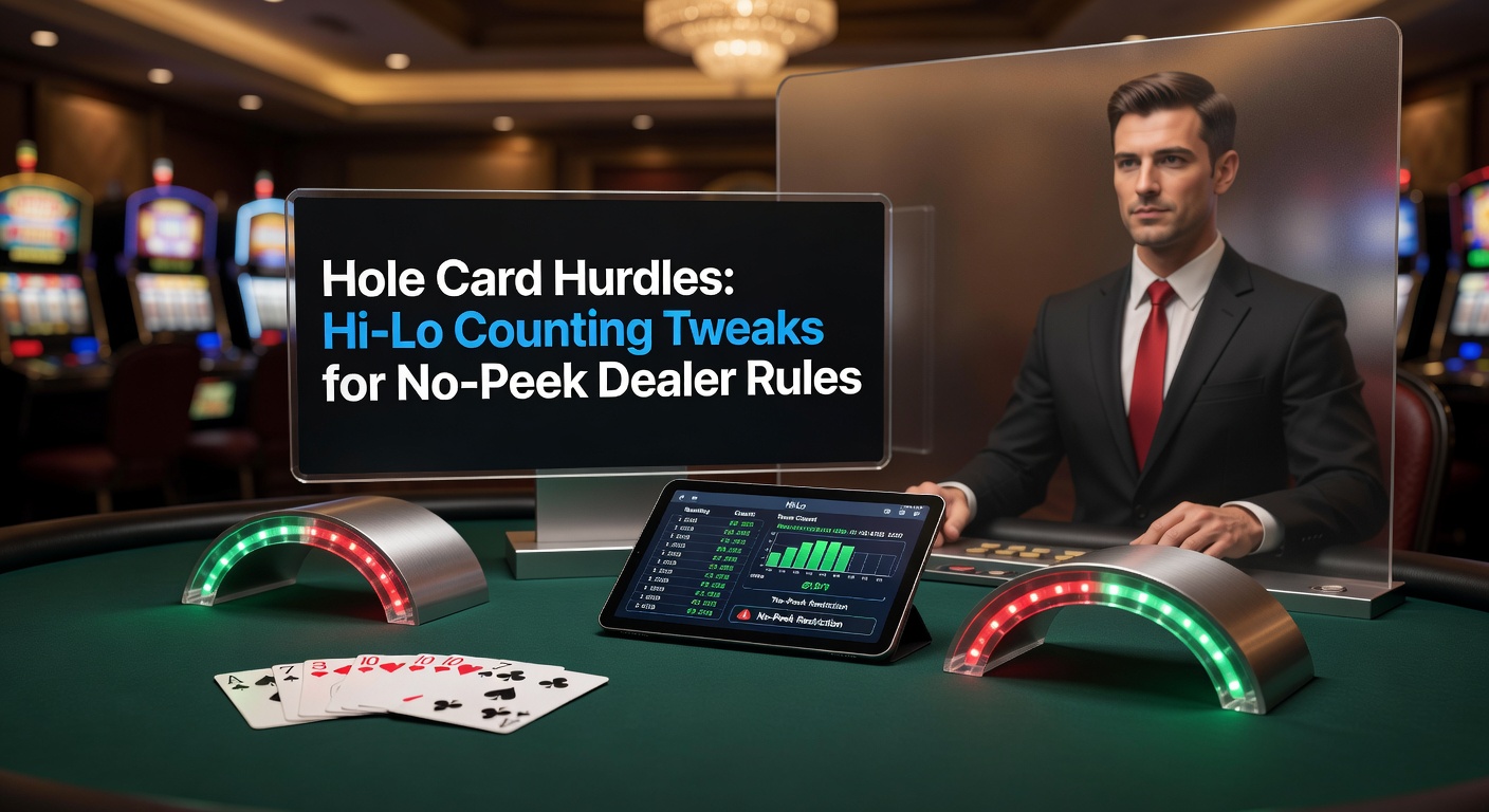 Dealer enthüllt seine Hole Card in einem No-Peek-Blackjack-Spiel; ein entscheidender Moment, der Zähler herausfordert