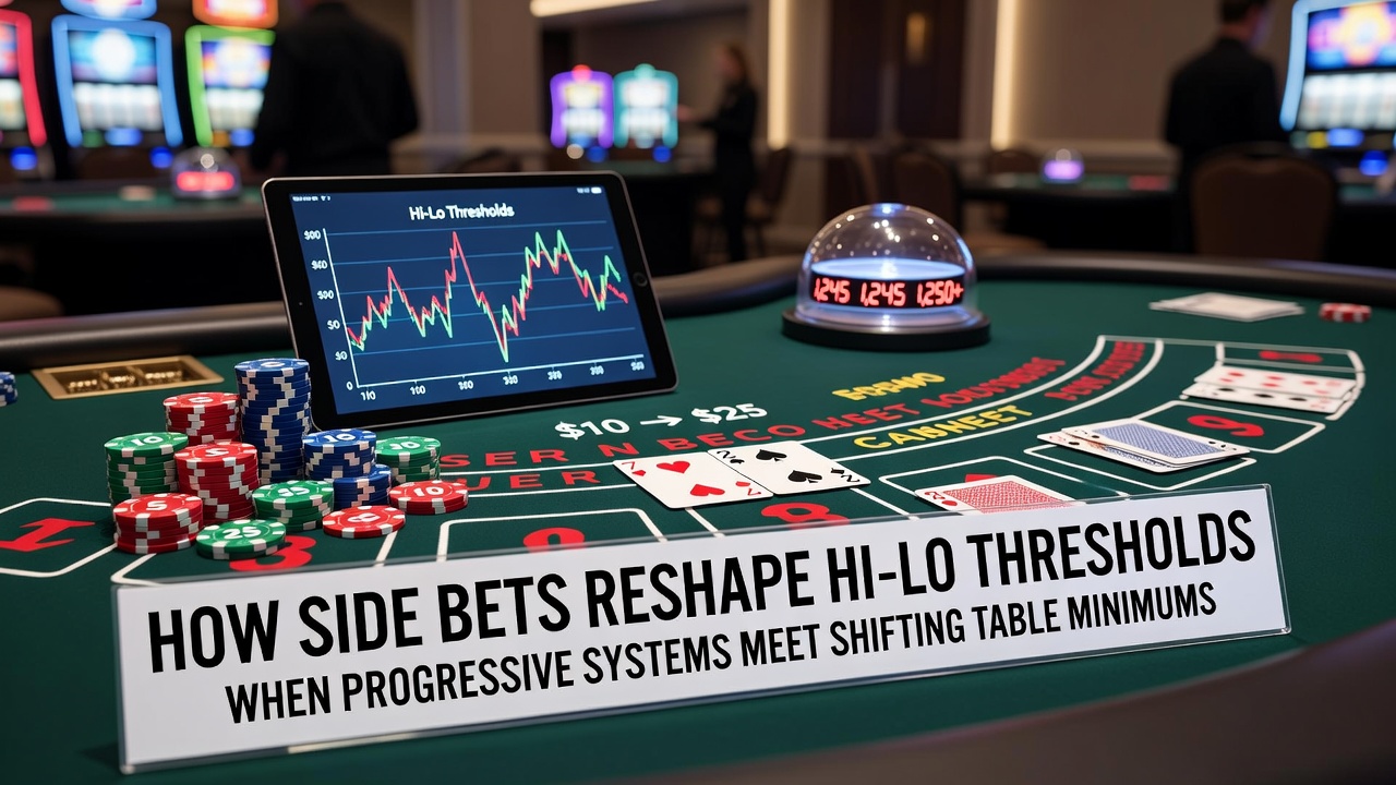 Blackjack table with side bet options and card counting charts