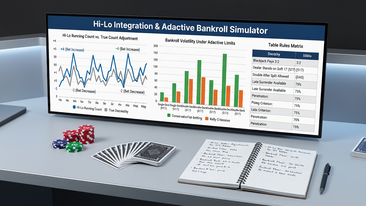 Visualisierung adaptiver Bankroll-Limits kombiniert mit Hi-Lo-Zählungen in Blackjack-Varianten