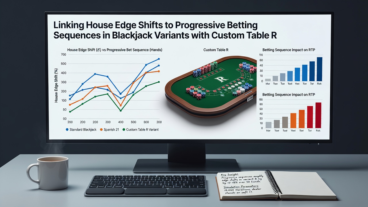 Darstellung progressiver Wettfolgen und Hausvorteilsänderungen in Blackjack