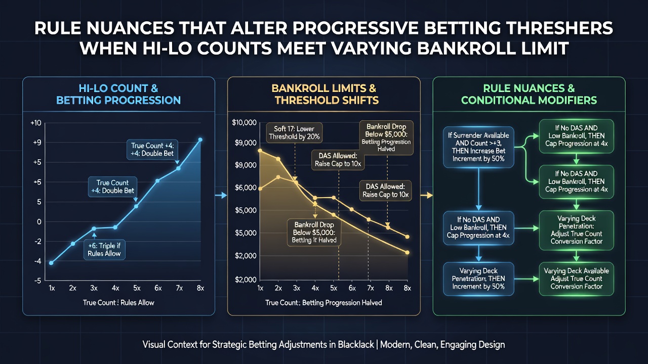 Analyse von Hi-Lo-Zählsequenzen mit progressiven Einsätzen und Bankroll-Limits