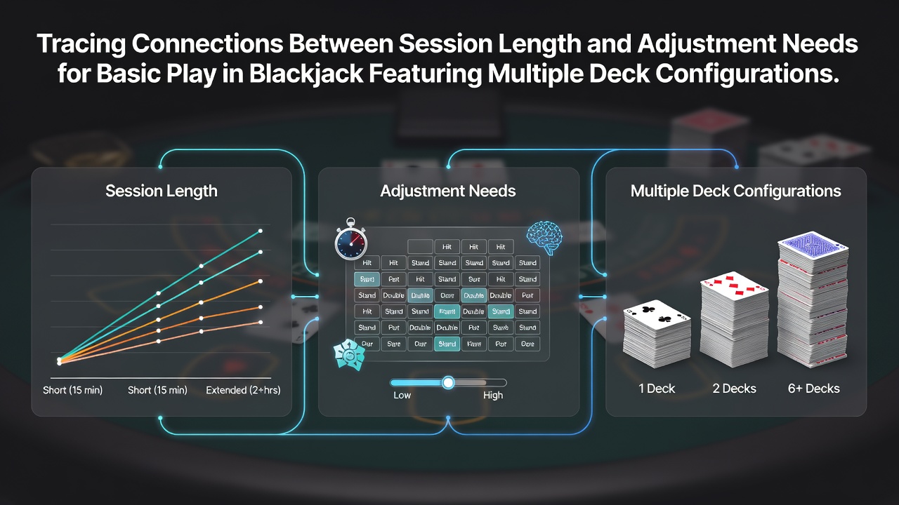 Blackjack-Tisch mit mehreren Decks und Spielern während einer längeren Session